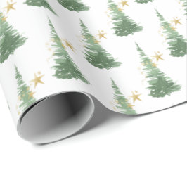 Papel De Regalo Árbol Evergreen de color acuático con estrellas de