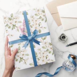 Papel De Regalo Árbol Florido Crema Bonito Boda