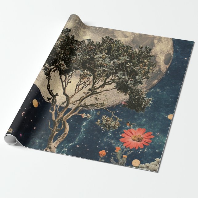 Papel De Regalo Árbol iluminado y flores (Desenrollado)