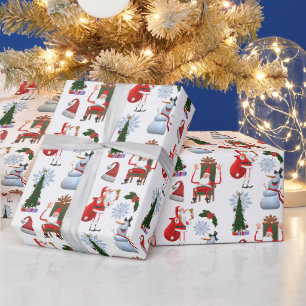 Papel De Regalo Árbol invernal caprichoso con Santa y muñeco de ni
