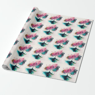 Papel De Regalo Árbol místico moderno y negrita (azul, rosa, naran