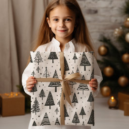 Papel De Regalo Árbol moderno de Navidad Blanco y Negro