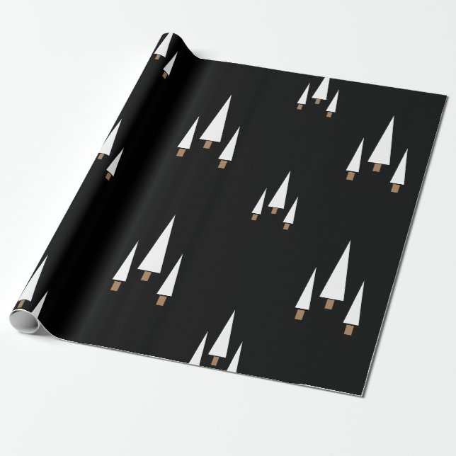 Papel De Regalo Árbol moderno de Navidad de granja negra (Desenrollado)