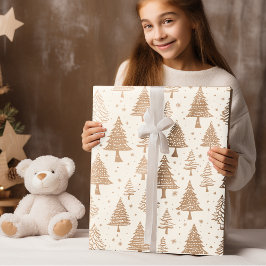 Papel De Regalo Árbol moderno de Navidad Negro Y Crema