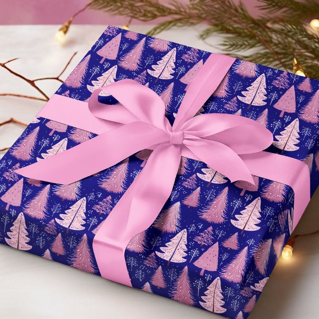 Papel De Regalo Árbol moderno de Navidad rosa y azul (Subido por el creador)