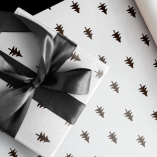 Papel De Regalo Árbol moderno Minimalista de Navidad negro y blanc