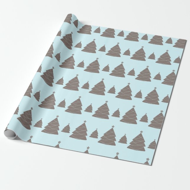 Papel De Regalo Árbol moderno pastel azul y gris de Navidad (Desenrollado)