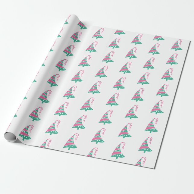 Papel De Regalo Árbol moderno rosa y verde de Navidad (Desenrollado)