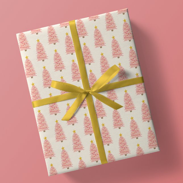 Papel De Regalo Árbol moderno Rubor de Navidad rosa en crema de ma (Subido por el creador)