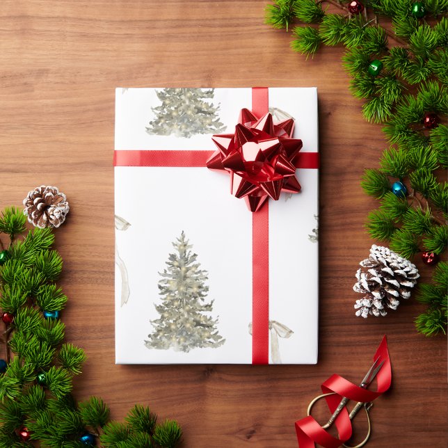 Papel De Regalo Árbol navideño moderno y lindo patrón de arco (Subido por el creador)