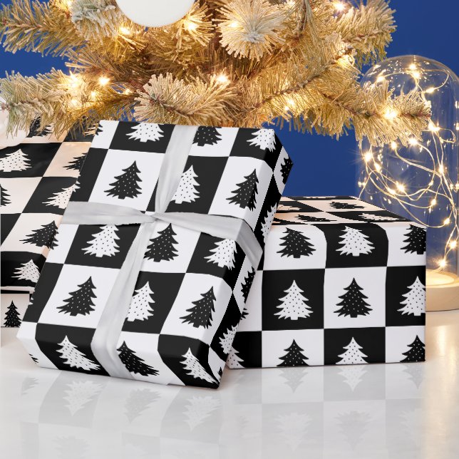 Papel De Regalo Árbol negro retro de Navidad trenzado negro (Vacaciones)
