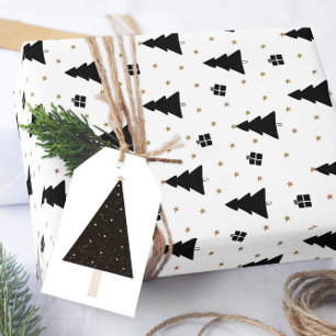 Papel De Regalo Árbol negro y blanco de Navidad