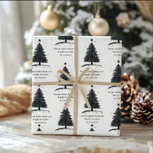 Papel De Regalo Árbol negro y blanco de Navidad   Feliz feriado