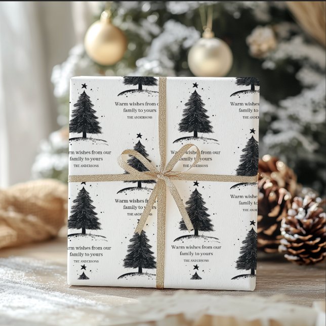 Papel De Regalo Árbol negro y blanco de Navidad | Feliz feriado (Subido por el creador)