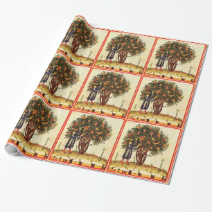 PAPEL DE REGALO ÁRBOL POMEGRANADO ANTIGUO