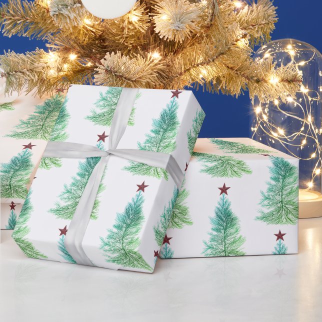 Papel De Regalo Árbol simple con estrella roja de Navidad (Vacaciones)