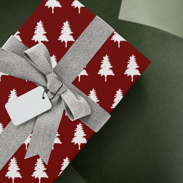 Papel De Regalo Árbol Simple De Navidad Blanco Y Rojo (Cute Simple Red And White Christmas Tree Wrapping Paper)