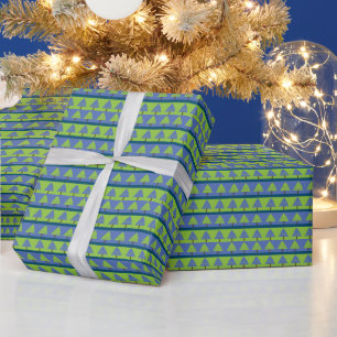 Papel De Regalo Árbol verde azul de Navidad