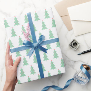 Papel De Regalo Árbol verde blanco mínimo de Navidad corazones peq