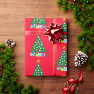 Papel De Regalo Árbol verde de Navidad en rojo: