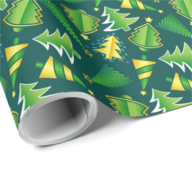 Papel De Regalo Árbol verde y oro de los navidades (Esquina del rollo)