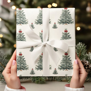 Papel De Regalo Árbol vintage de Navidad con arco rojo Minimalista