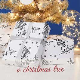 Papel De Regalo Árbol y estrellas de Navidad en blanco y negro