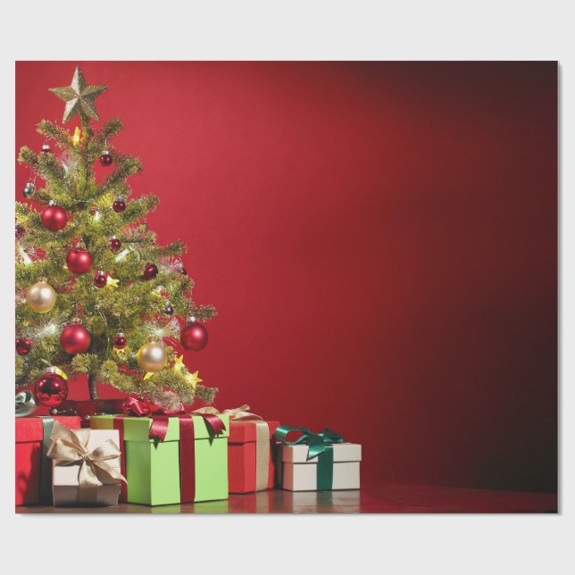 Papel De Regalo Árbol y regalo de Navidad (Superficie plana)
