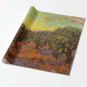 Papel De Regalo Arboleda de olivos, cielo anaranjado de Vincent va
