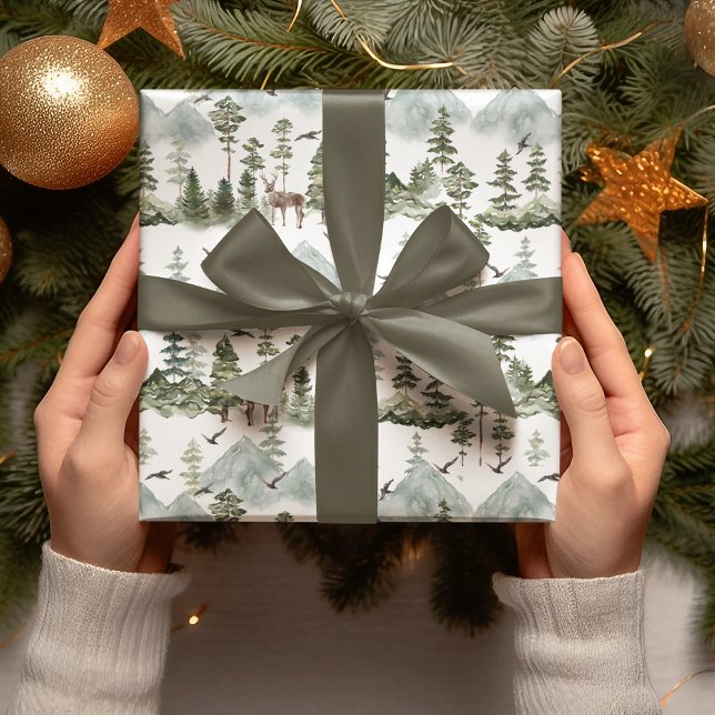 Papel De Regalo Árboles acuarelas Y Navidades Verdes De Cerfs (Subido por el creador)