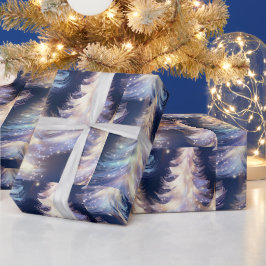 Papel De Regalo Árboles Azules y Blancos Navidad Moderna