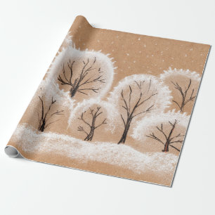 Papel De Regalo Árboles blancos decorativos. Ramas de invierno. U