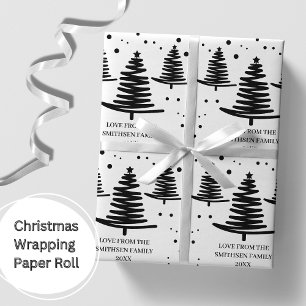 Papel De Regalo Árboles blancos negros Minimalistas de Navidad
