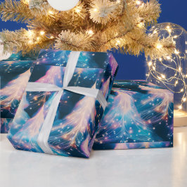 Papel De Regalo Árboles Blancos Purpura Azul Navidad Moderna