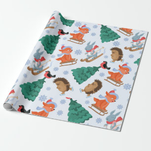 Papel De Regalo Árboles Bob-Sledding de la nieve del navidad de