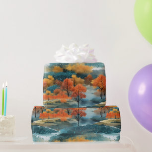 Papel De Regalo Árboles Coloridos de Otoño No4