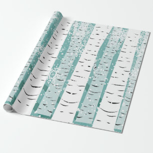Papel De Regalo Árboles de abedul modernos en nieve