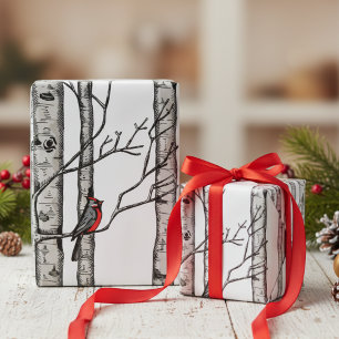 Papel De Regalo Árboles de aves grandes de marfil y pájaros carden