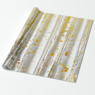 Papel De Regalo Árboles de birco blanco y oro
