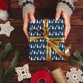 Papel De Regalo Árboles de invierno azul de la marina