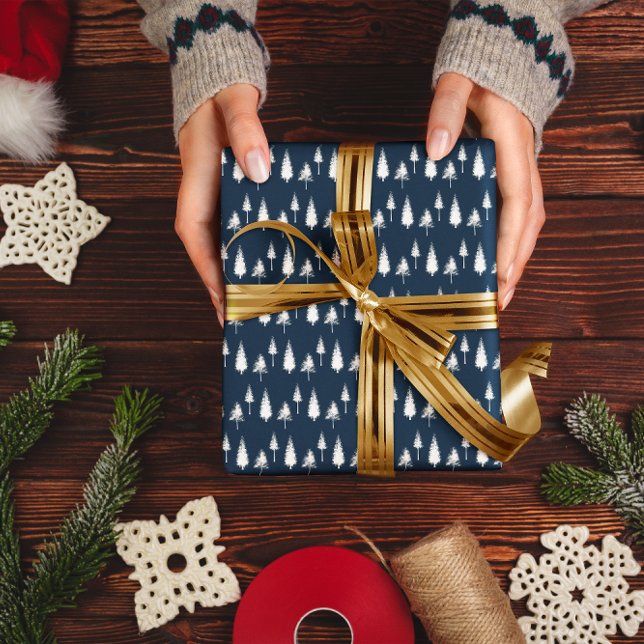 Papel De Regalo Árboles de invierno azul de la marina (Subido por el creador)