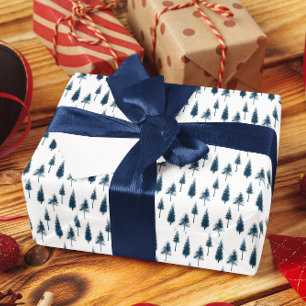 Papel De Regalo Árboles de invierno azul de la marina