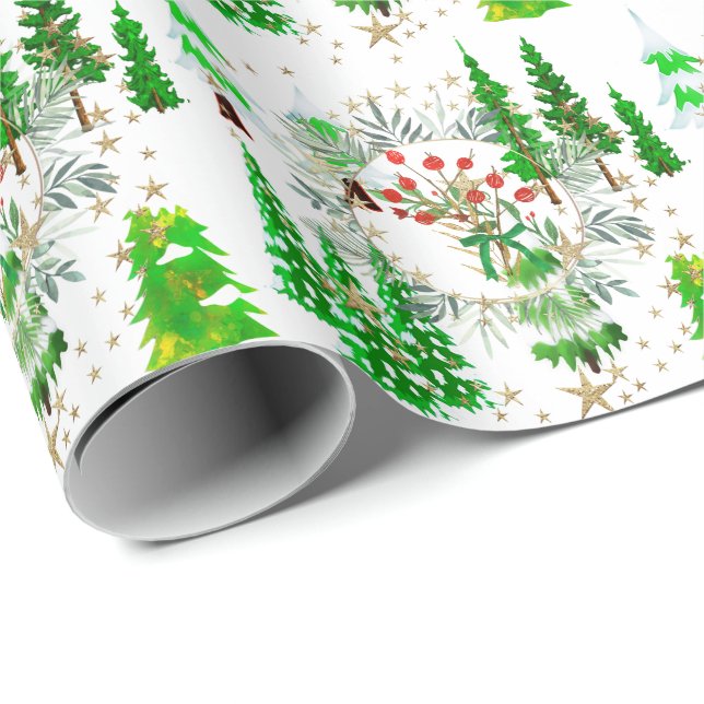 Papel De Regalo Árboles de invierno y bayas (Esquina del rollo)