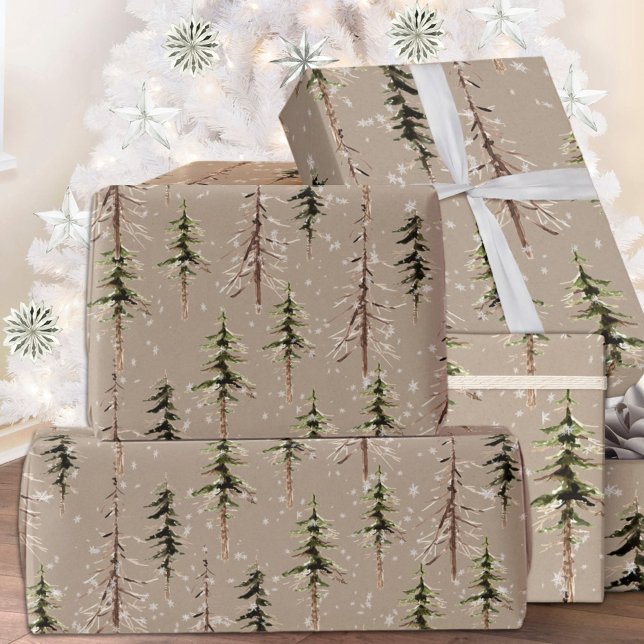 Papel De Regalo Árboles de Kraft Rústico y Woodland Sparan Tremend (Rustic Kraft Woodland Sparse Scraggly Spruce Trees Christmas Holiday Wrapping Paper Rolls)