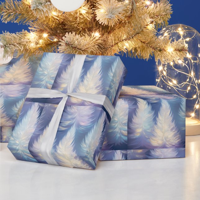 Papel De Regalo Árboles de luz azul Navidades modernos (Vacaciones)