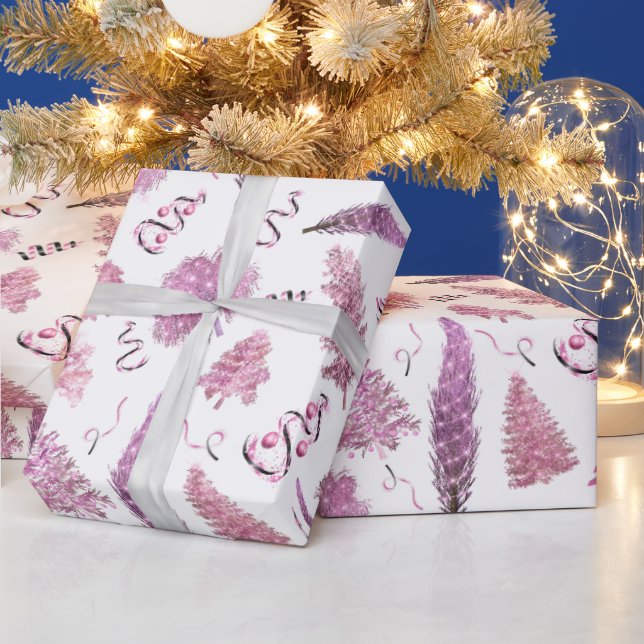 Papel De Regalo Árboles de Moda de Navidades rosados (Vacaciones)