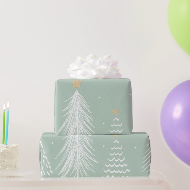 Papel De Regalo Árboles de navidad acuarela arte gráfico moderno (Regalos de fiesta)