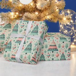 Papel De Regalo Árboles de Navidad Adorables y Pastel de Fiesta pa