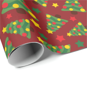 Papel De Regalo Árboles de Navidad adornados con estrella dorada S