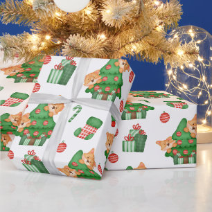 Papel De Regalo Árboles de Navidad, Adornos y Gatos